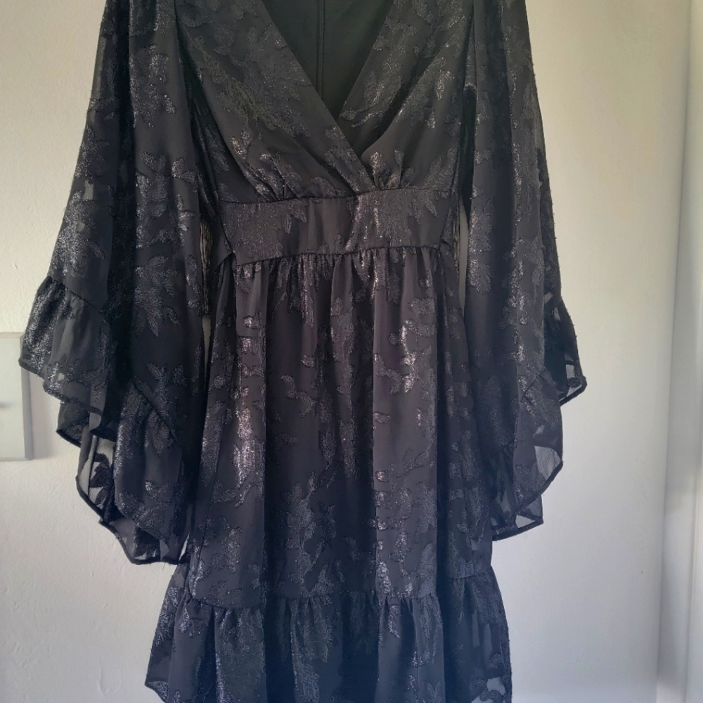 Black glittery bell sleeve dress